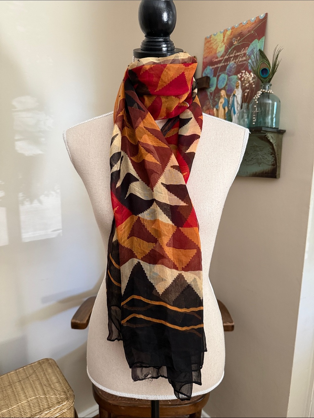 ❤️VTG | FLAWED- Sheer Chiffon Geometric Printed Pareo/Wrap